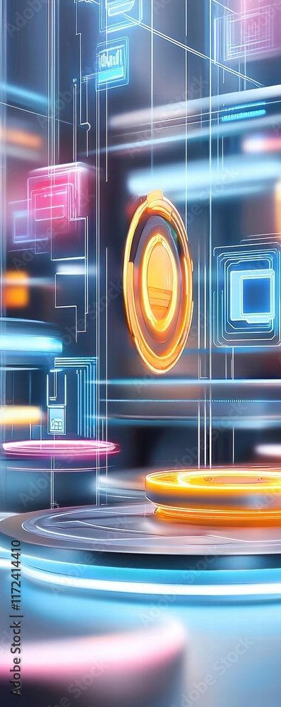 Poster futuristic technology display virtual environment digital art interactive concept high-tech perspect