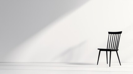 Minimalist Black Chair Against a Simple White Wall with Dramatic Shadow Play and Space