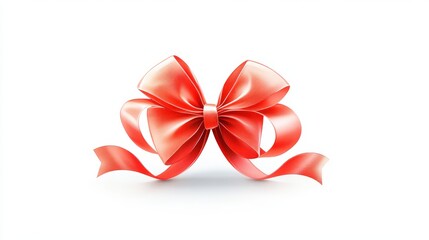 A close-up of a classic red bow with crisp, neat loops, isolated on a clean white background, ideal for festive packaging or celebrations