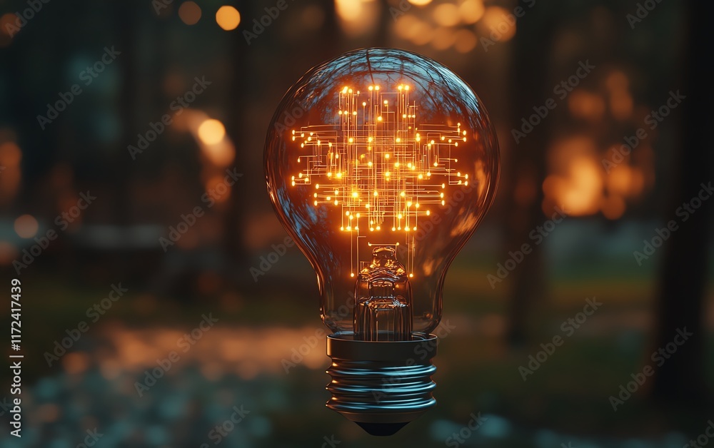 Poster a glowing light bulb with a digital circuit pattern inside, symbolizing aidriven ideas and creativit
