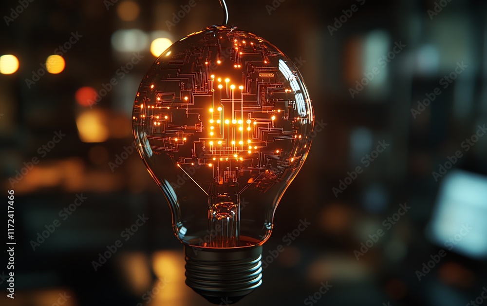 Aufkleber a glowing light bulb with a digital circuit pattern inside, symbolizing aidriven ideas and creativit