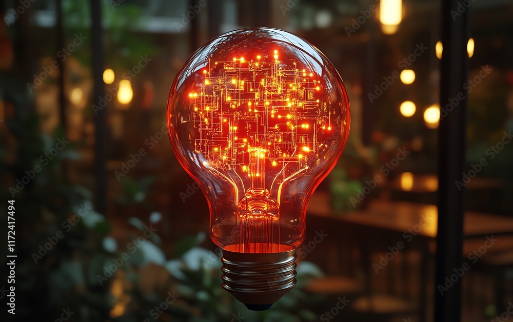 Poster a glowing light bulb with a digital circuit pattern inside, symbolizing aidriven ideas and creativit