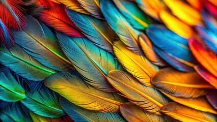 Fototapeta premium Macro photography unveils breathtaking bird feather artistry: vibrant hues and microscopic textures.