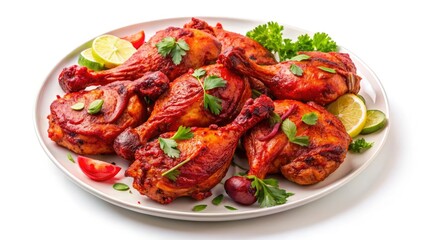 Macro shot: succulent tandoori chicken, Indian cuisine's fiery delight.  Top-down perspective.