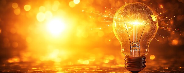 A glowing lightbulb on a yellow background, with rays extending into business and leadership symbols, representing creative ideas for success