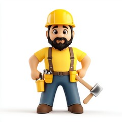 Fototapeta premium Cartoon Construction Worker with Tools and Safety Gear