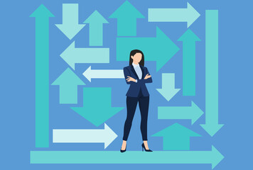 目標達成へのロードマップのイラスト(ビジネスウーマン)