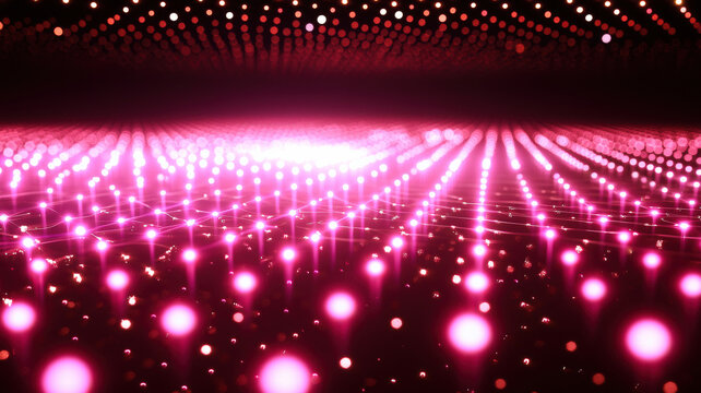 A luxurious 3D scatter plot with pulsing, glowing points floating over a reflective black grid, surrounded by a soft halo of light, ideal for futuristic data visualization and high-tech analytics.