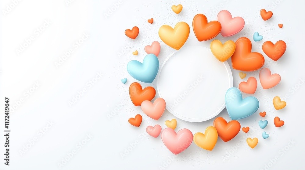 Aufkleber a flat vector-style web banner for valentine's day, designed with overlapping pastel hearts and a ce