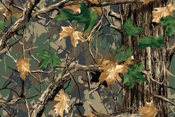Camouflage seamless pattern. Hunting camouflage background. Vector tree hunting camouflage woodland pattern. Deer hunting camo