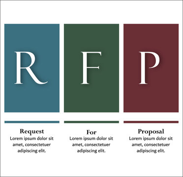 RFP - Request for Proposal Acronym. Infographic template with icons and description placeholder