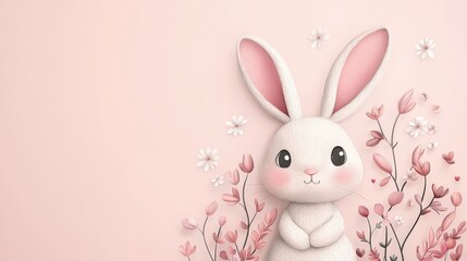 Fototapeta premium A minimalist Easter bunny clipart design with soft colors and space for adding text, ideal for banners.