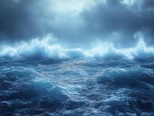 Fototapeta premium A dramatic seascape featuring turbulent waves under a moody sky.