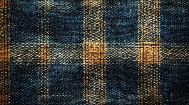 blue and yallow plaid textile pattern closeup