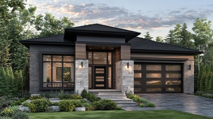 A modern open-concept single-storey home with a spacious kitchen island, sleek finishes, and ample natural light, perfect for entertaining, photorealistic corporate