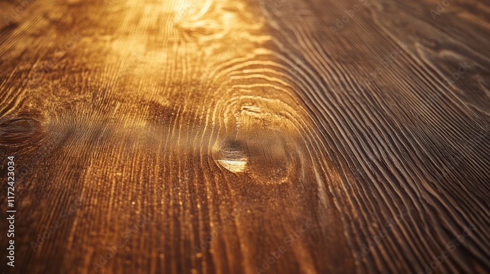 Poster a close-up of a textured wooden table with a subtle golden bokeh background for a cozy and rustic fe