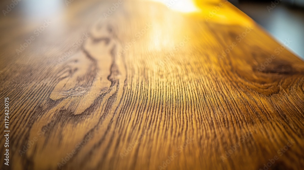 Poster a close-up of a textured wooden table with a subtle golden bokeh background for a cozy and rustic fe
