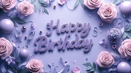 Festive birthday celebration card pastel purple theme digital design cheerful atmosphere close-up view joyful concept