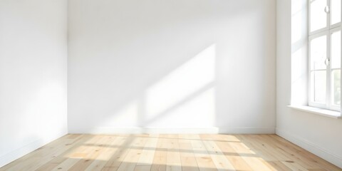 Fototapeta premium Empty room with white walls and wooden floor