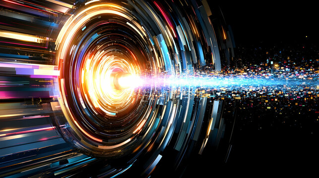 background of abstract technology. A businessman is seen clicking on a computer mouse while using digital technology, big data, and an internet network connection. The background is an inventive blue 