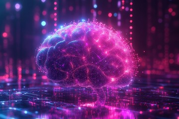 Futuristic ai brain design digital realm holographic art neon environment abstract viewpoint technology concept