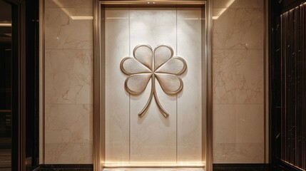 Modern Elevator doors of office or hotel hallway, Lobby interior, corridor in house with lift,four clover pattern,Black elegant lift for passenger or cargo elevators,st patrick 's day,copy space.