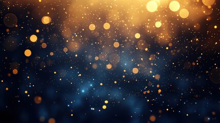 Fototapeta premium Abstract dark blue background with evenly scattered gold particles glowing softly, creating a minimal and elegant visual effect