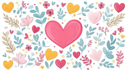 Adorable flat vector heart pattern with pastel shades and a romantic background, perfect for Valentine's designs.