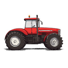 big red tractor isolated on white