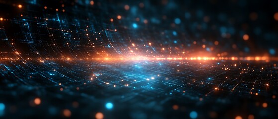 Obraz premium Abstract digital landscape with glowing particles.