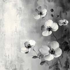 white and black watercolor floral pattern blush flowers elements leaves branches