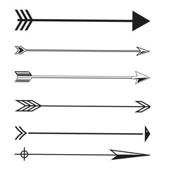 set of arrow icons with various styles or models. Collection of hand drawn curved, scribble and zigzag arrows. Vector illustration on white background.