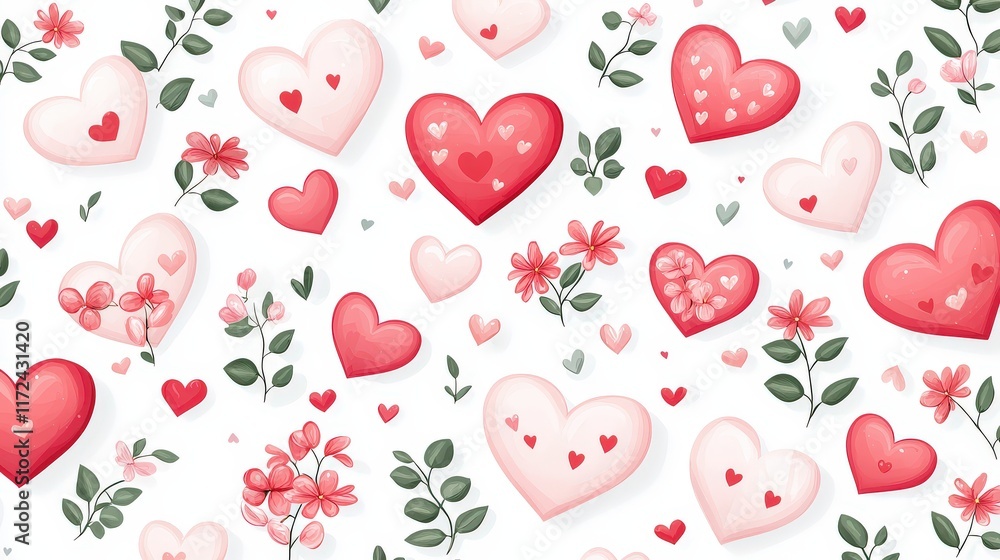 Aufkleber charming flat vector hearts arranged in a playful pattern with a soft romantic background for valent