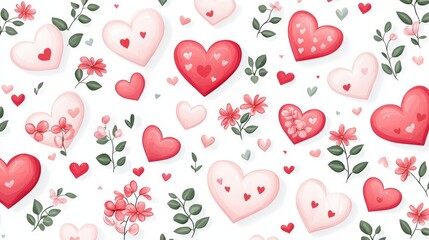 Charming flat vector hearts arranged in a playful pattern with a soft romantic background for Valentine's Day.