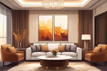 Mockup frame in nomadic boho interior background with rustic decor, 3d render