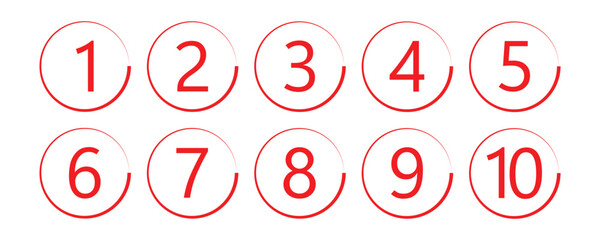 Set of 1 to 9 numbers simple design isolated. Typography set of rounds 1 to 9 Numbers. Numeral typographic line and flat icons set. Bullet point number icon collection. Vector illustration in eps 10.