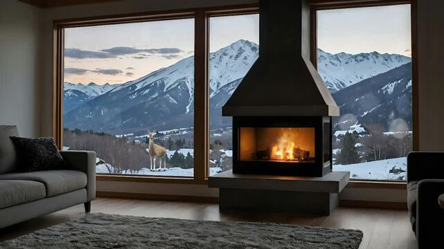 fireplace in the living room in winter