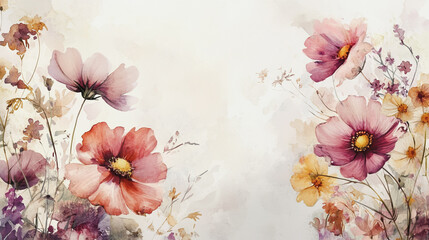 Elegant wedding invitation card background vector. Minimal hand painted watercolor botanical flowers texture template background. Design for wedding, vip cover, poster, rsvp moderncard.Valentine's Day