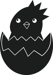 Cute Easter Chick Hatching from Egg Silhouette Vector Illustration