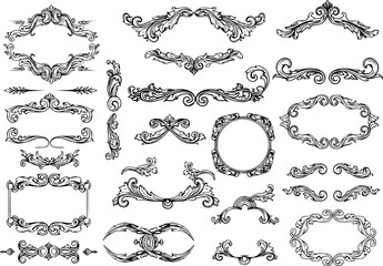 Obraz premium vector set of Calligraphic design elements . Decorative swirls or scrolls, vintage frames , flourishes, labels and dividers. vector