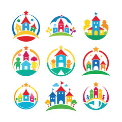 Fototapeta premium Playful Preschool Logo for Early Education Branding in White Background