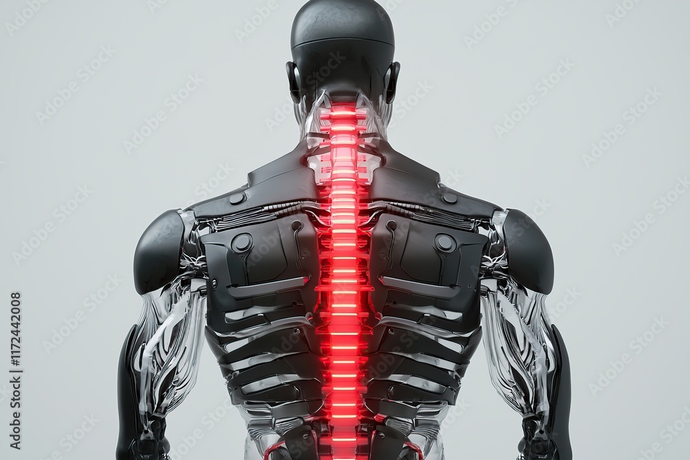 Aufkleber a futuristic robotic figure with a visible spine illuminated in red, showcasing advanced technology 
