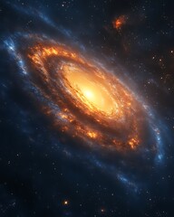 Naklejka premium Fiery orange and blue spiral galaxy in dark space.