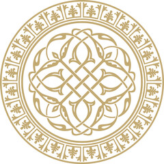 Fototapeta premium Vector golden round classic byzantine ornament. Circle, ring, border, Ancient Greece, Eastern Roman Empire frame. Decoration of the Russian Orthodox Church