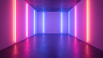 Neon Lights Illuminate Modern Empty Room