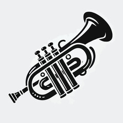 Vector hand drawn illustration of trumpet. Isolated on black.	