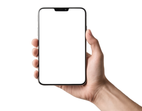 Modern Transparent Smartphone Mockup in Hand - PNG for Custom Backgrounds and Screens.