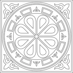 Vector black contour square classic byzantine ornament. Rectangle, border, Ancient Greece, Eastern Roman Empire frame. Decoration of the Russian Orthodox Church