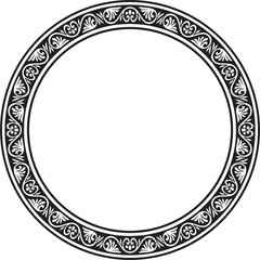 Vector black monochrome stencil round classic byzantine ornament. Circle, ring, border, Ancient Greece, Eastern Roman Empire frame. Decoration of the Russian Orthodox Church