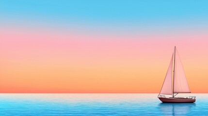 Fototapeta premium Serene Sunset Over Calm Waters with a Sailing Boat in the Distance